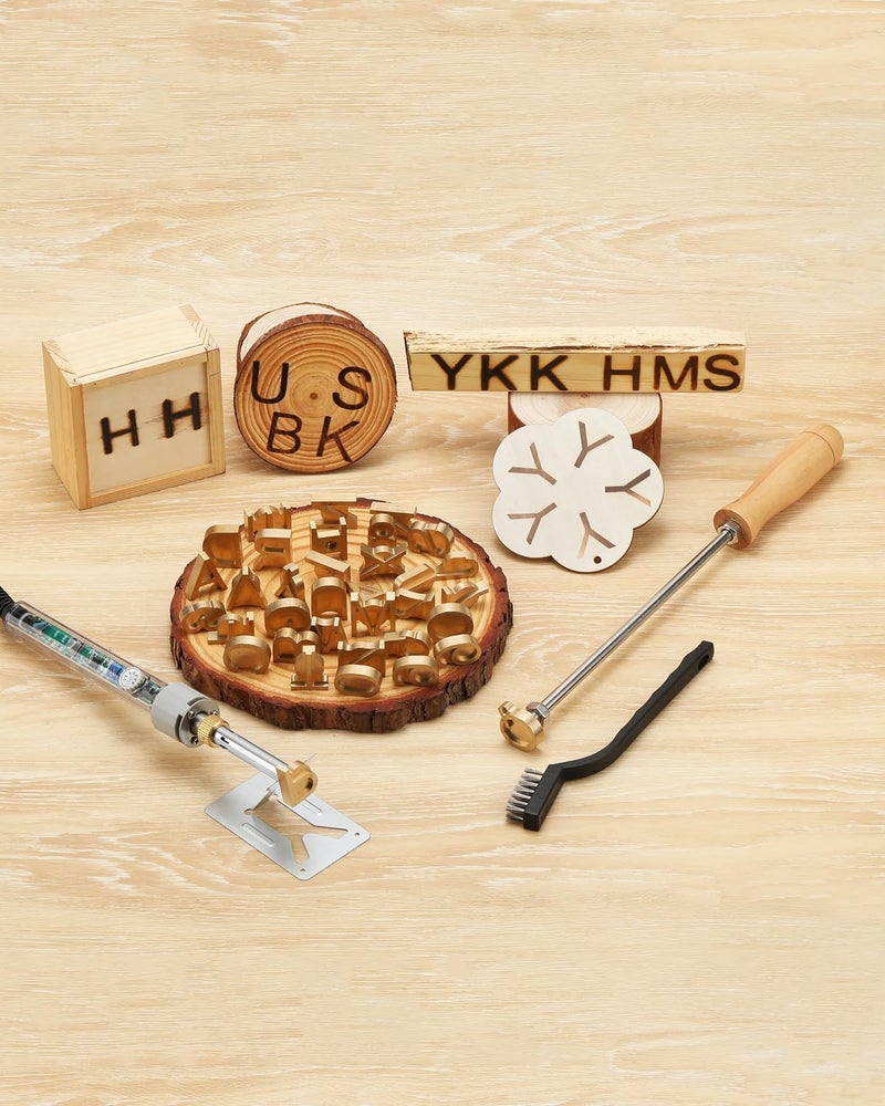 AIMOADO 1" 26Pcs Wood Burning Letter Kit, Wood Burning Letters for Wood Branding Leather Crafting, DIY Gifts for Christmas Wedding Birthday Beginners, with 100W Electric Branding Iron and Wood Handle - Image 5